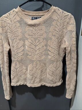 Lightweight Open-Knit Crewneck Sweater in Neutral Beige